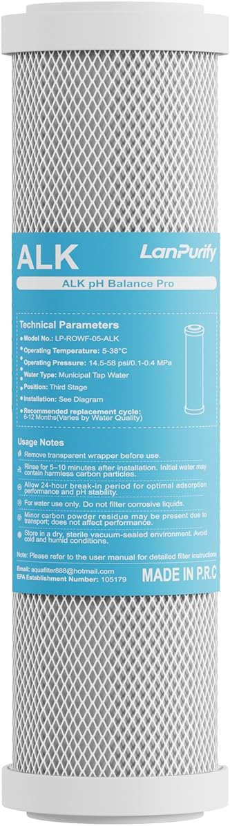 ALK Alkaline Mineral Filter Replacement For LP-ROWF Series, Balances PH To 7.2-8.5,Recommended Replacement Time: 6-12 Months