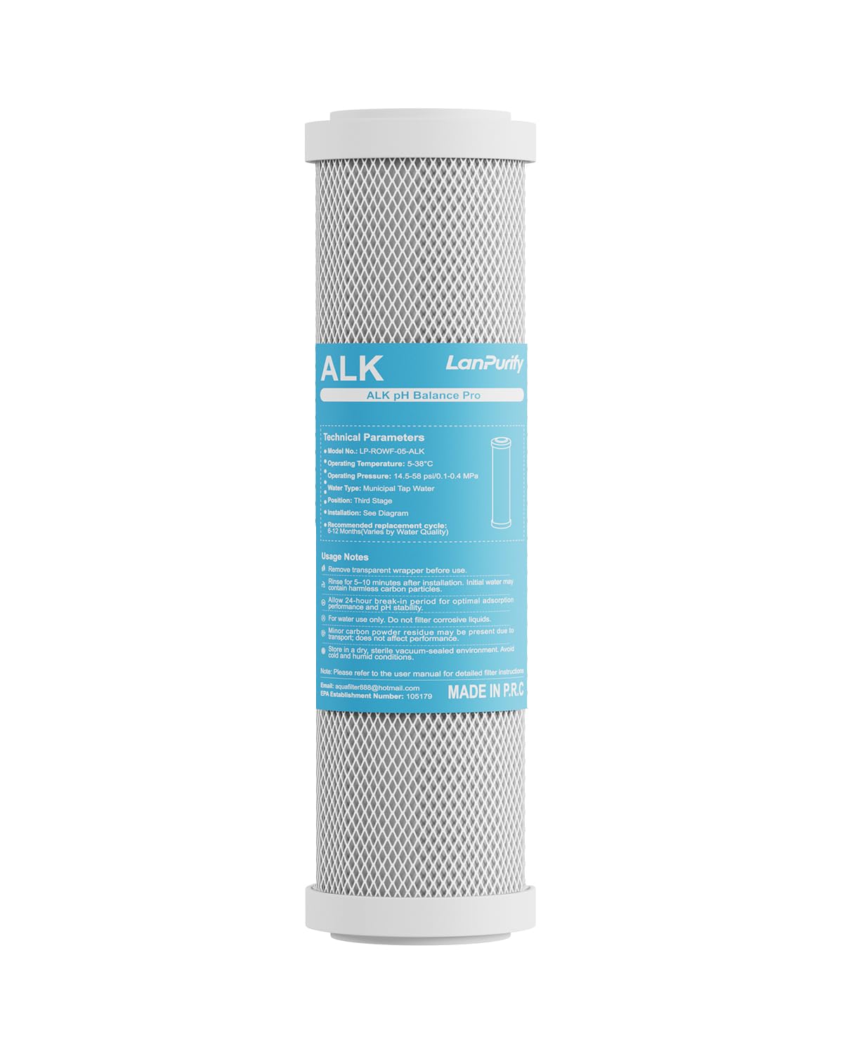 ALK Alkaline Mineral Filter Replacement For LP-ROWF Series, Balances PH To 7.2-8.5,Recommended Replacement Time: 6-12 Months