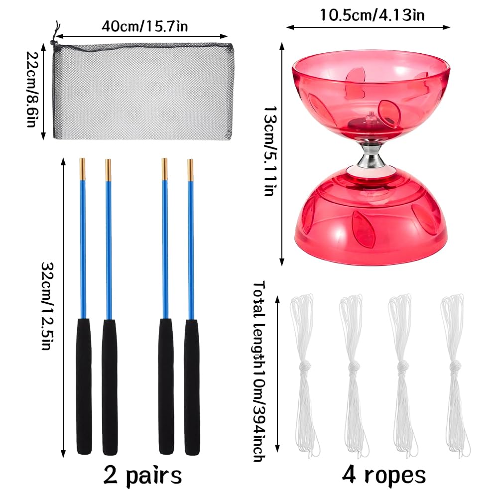 SKIKHN Diábolo LED con rodamiento de bolas, 3 rodamientos con palos y cuerda, juego de malabares para principiantes, con 2 pares de palos de mano + 4 cuerdas de repuesto, para interiores y exteriores — view 6