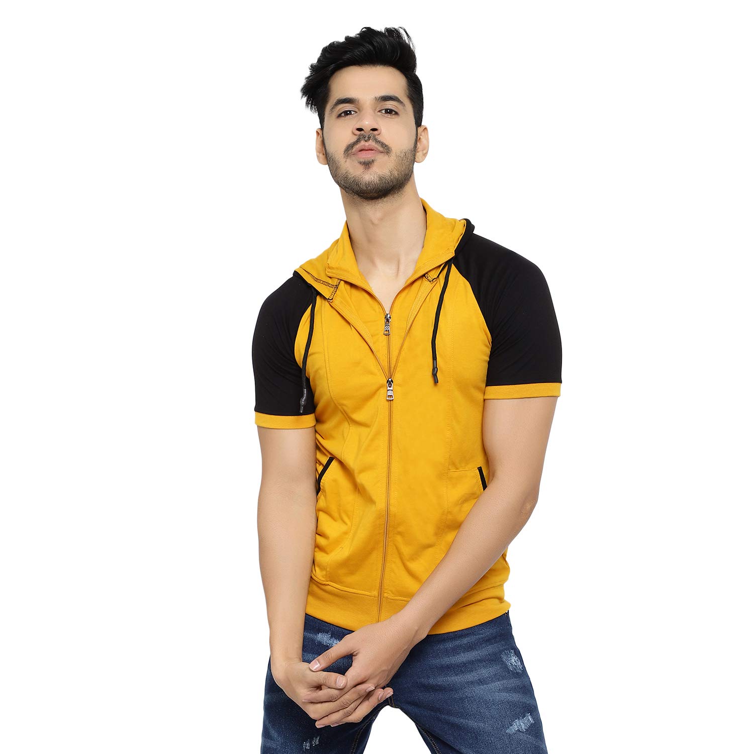 black collection Color Block Men Hooded Neck Half Sleeves T-Shirt-picture-4