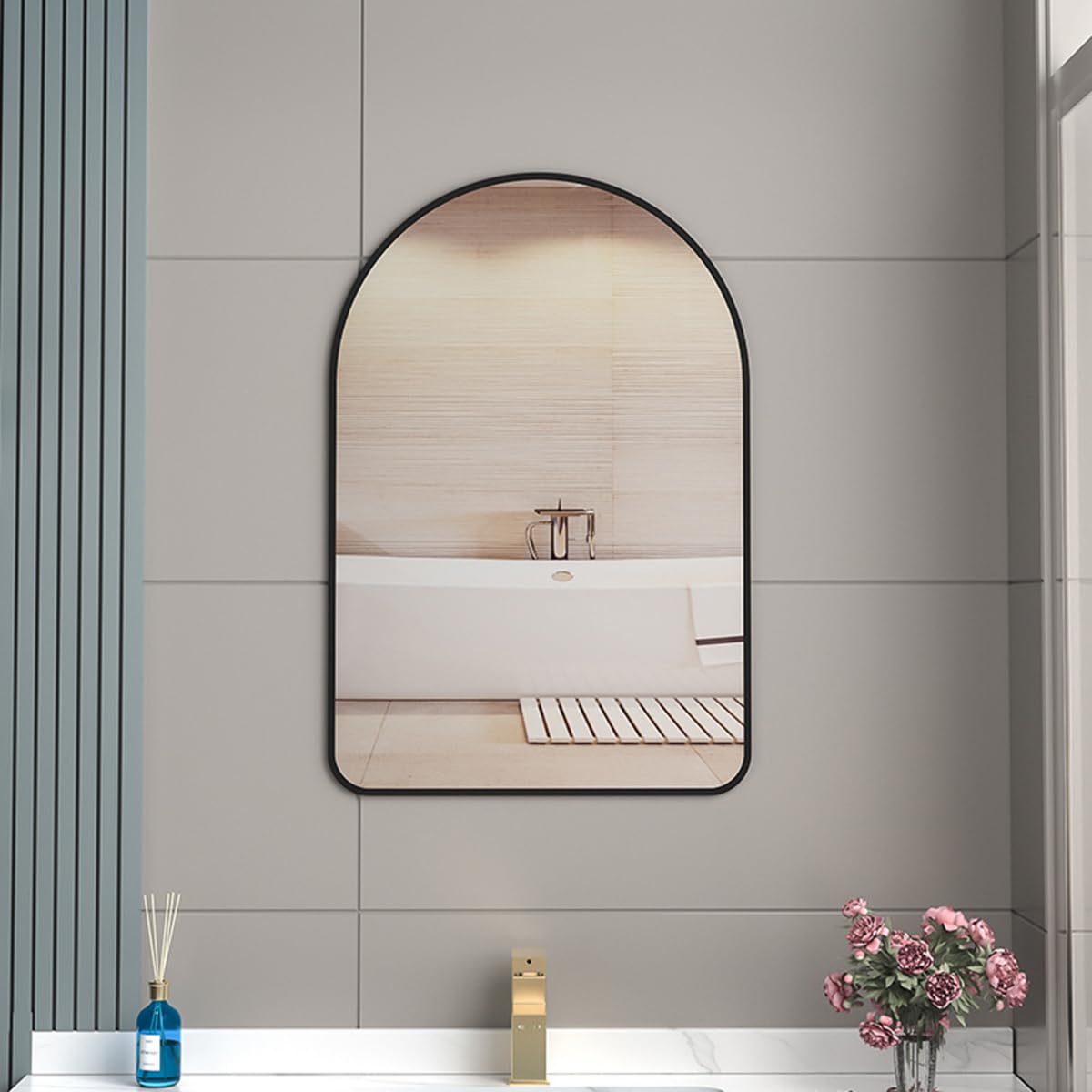 NILoykg& Bathroom Mirror With shelf,Metal Deep Frame Wall Mirror, Modern Elliptical shape HD Vanity Mirror,Suitable for Bathroom, Bedroom, Living Room Decorative Mirror,black,40x50cm
