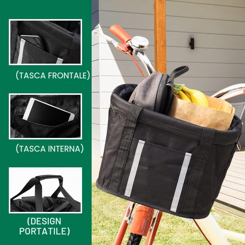 ANZOME Cestino per bici Cestino anteriore per bicicletta amovibile rapido per animali domestici, pendolare da picnic per la spesa all'aperto, trasportino per animali domestici