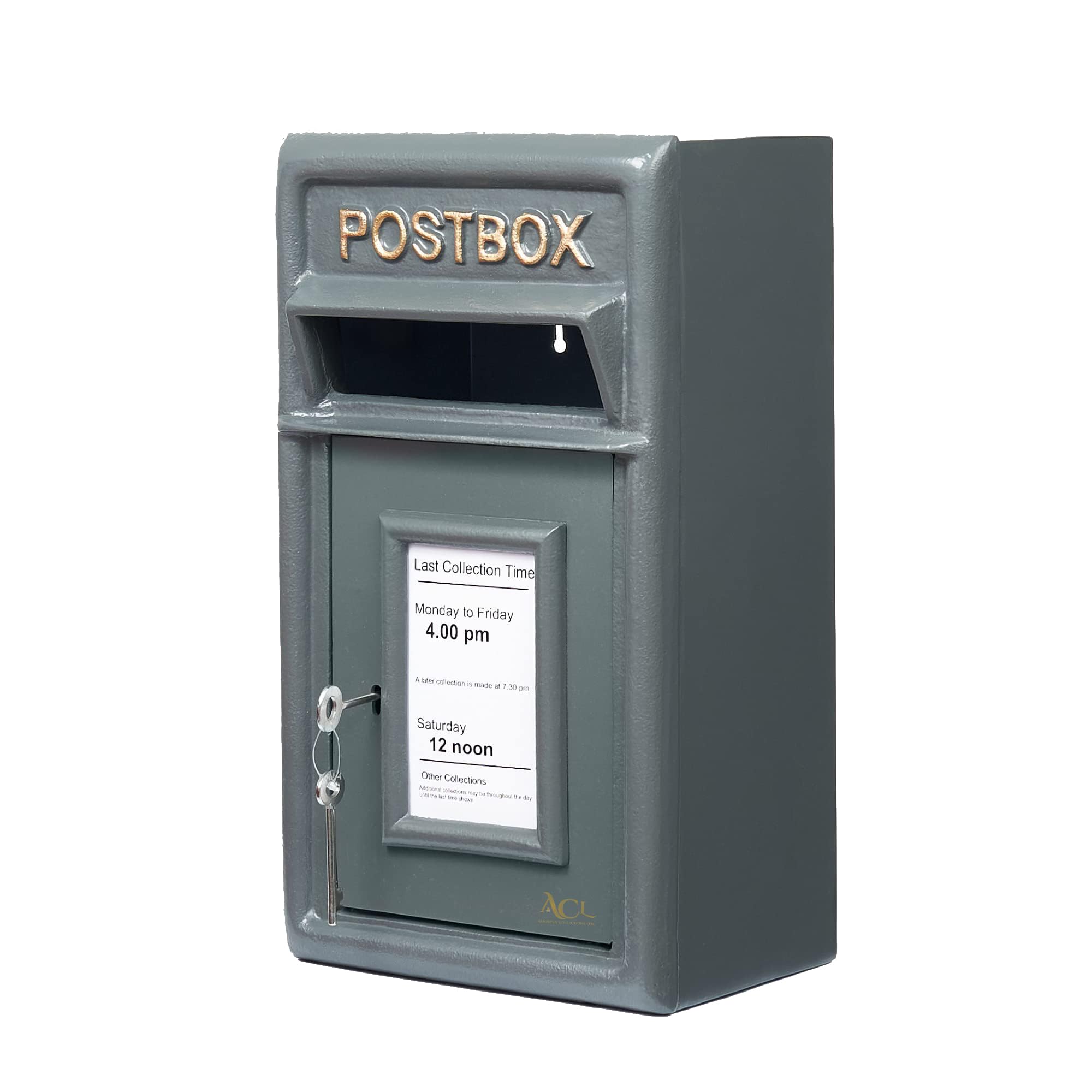 Assorted Collections Wall Mounted Post Box Classic Large Letter Box Lockable With 2 Keys, Heavy Duty Cast Iron Weatherproof Mailbox Easy To Install Keep 24x17x 44 cm, 11.8 kg (Grey)