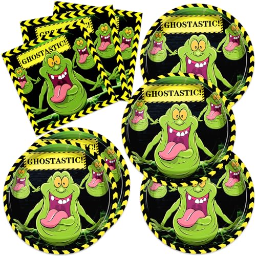 40PCS Ghost-busters Party Supplies Set Birthday Decorations Tableware Kit With 20 7Plates 20 Napkins for Ghost-busters Party Decoration