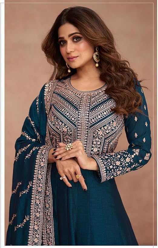Image of Girl's Fashion Hub's Anarkali Gown with duaptta Set for Women, Chinon Silk Fabric || Ethnic Gown for Women