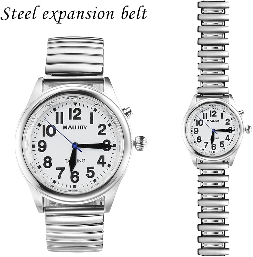 MAUJOY Men's English Talking Watch(Stainless Steel Expandable Strap) Loud Sound, Large Numbers & Bold Hands - Image 3