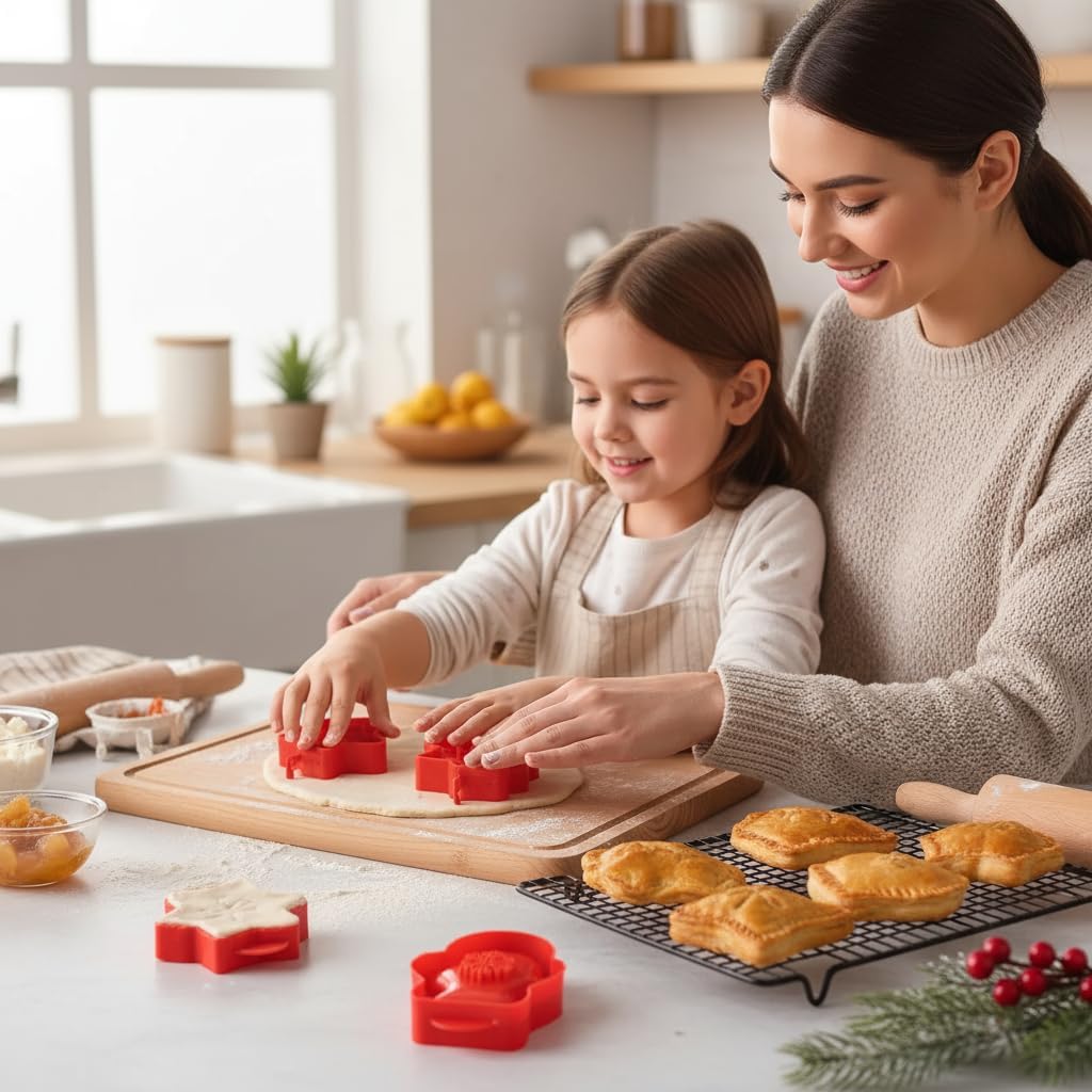 Mini Hand Pie Molds Baking, Apple Pie Cutter, Dough Press with Snowflake, Mitten & Xmas Tree, Pocket Pie Maker Pans for for Christmas, New Year, Party & Potluck (3 PCS)