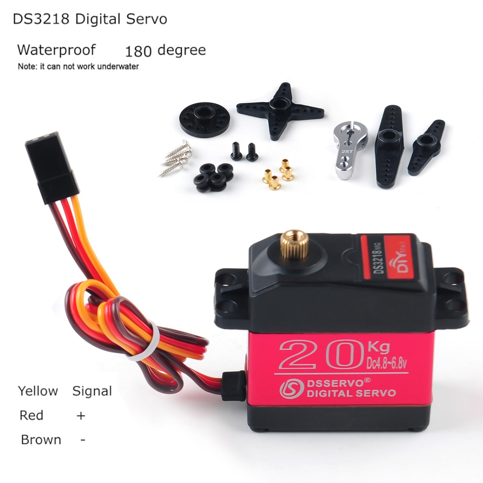 4 juegos DS3218 de 20 kg servo digital de par grande de 180 grados con brazo servo de 25 T, equipo de metal completo, juguetes RC modelo de bricolaje resistente al agua para coches Baja