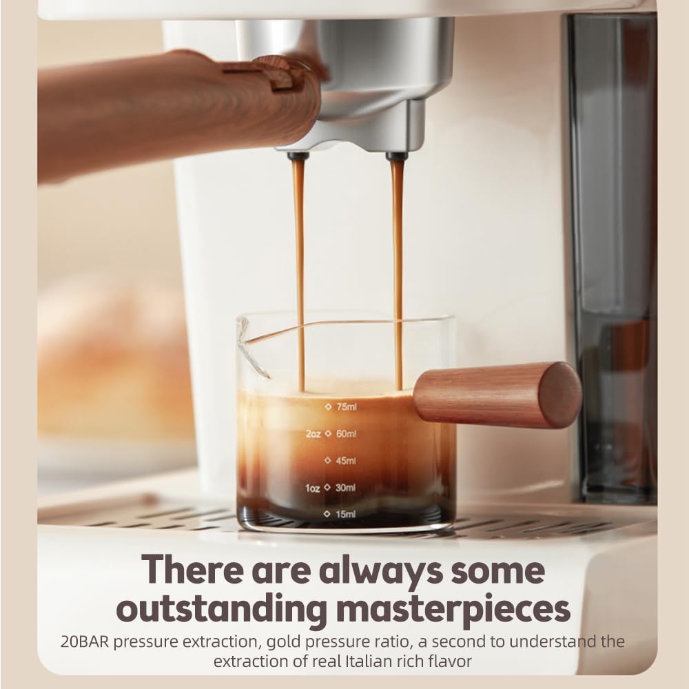 ginoya brothers Retro Espresso Machine with Wooden Handle – Dual Temperature Control & Adjustable Milk Frother | Ideal for Espresso, Cappuccino, Latte & Café Drinks.