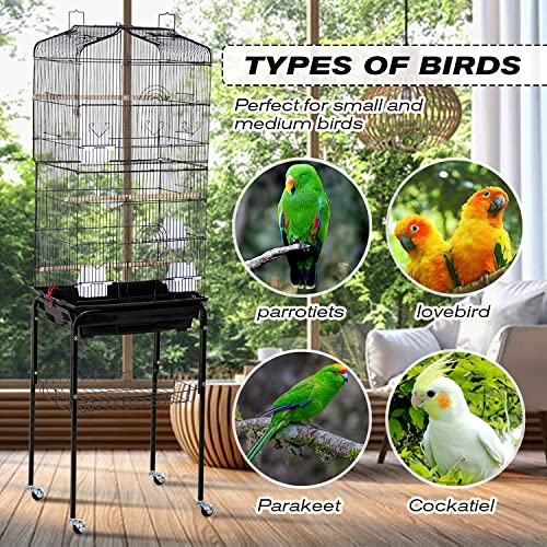Hcy Bird Cage Parakeet 64 Inch Open Top Standing Parrot Accessories With Rolling Stand For Medium Small Cockatiel Canary Conure Finches Budgie Lovebirds Pet Storage Shelf, Black, 64X13X17 (Pack Of 1) #TOP3