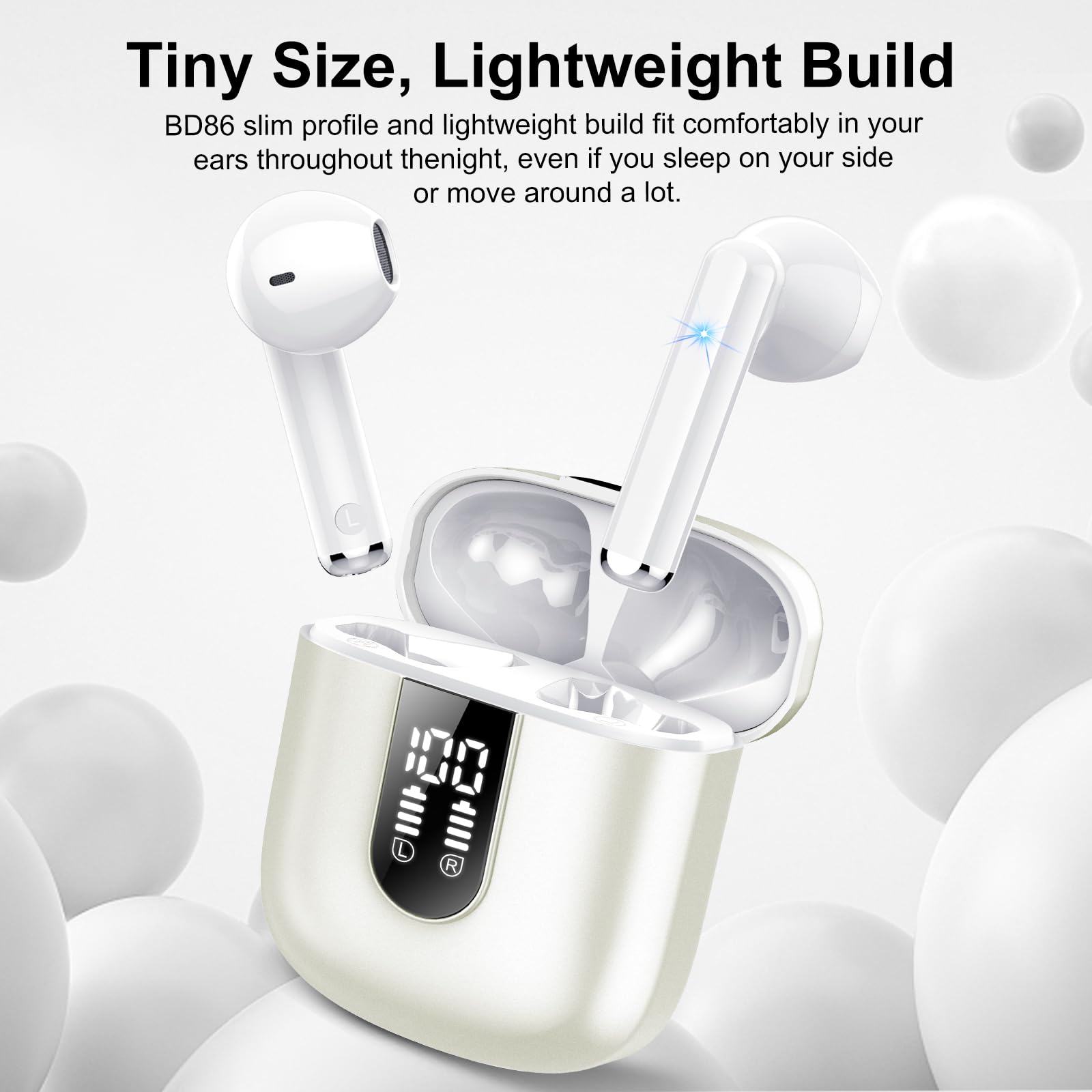 Wireless Earbuds, Bluetooth 5.3 Headphones HiFi Stereo, Mini in-Ear Bluetooth Earbuds, Wireless Earphones with 4 ENC Noise Cancelling Mic, IP7 Waterproof, LED Display, Touch Control Ear Buds, White - 4