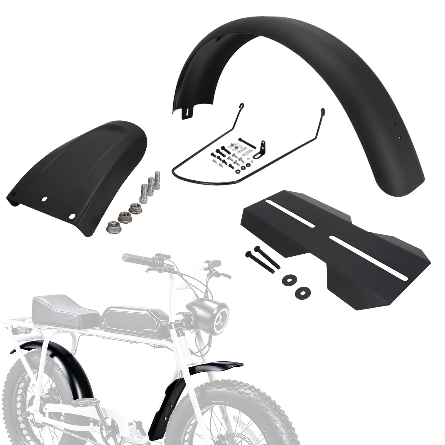 Kit de Garde-Boue Moto Avant Arrière Central pour Super73 S1 S2 RX E-Bike | Ensemble Avant Arrière et Central, Protection contre les Projections, Usage Vélo Électrique, Compatible avec Super73 S1 S2 RX
