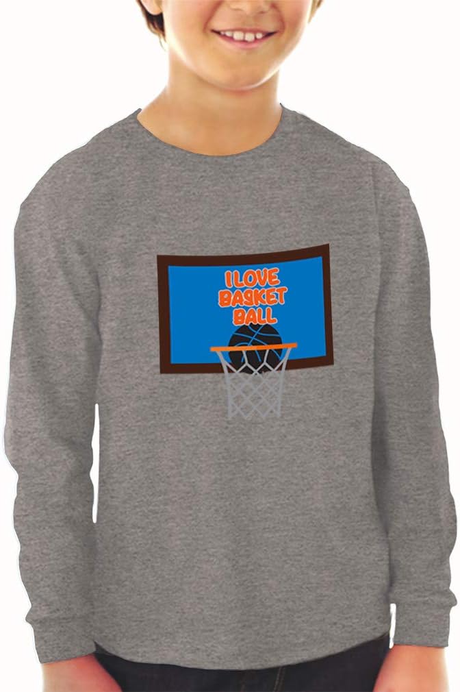 Kids Long Sleeve T Shirt I Love Basketball Sport Hoops Cotton Boy & Girl Clothes Funny Graphic Tee Light Blue Design Only 2T