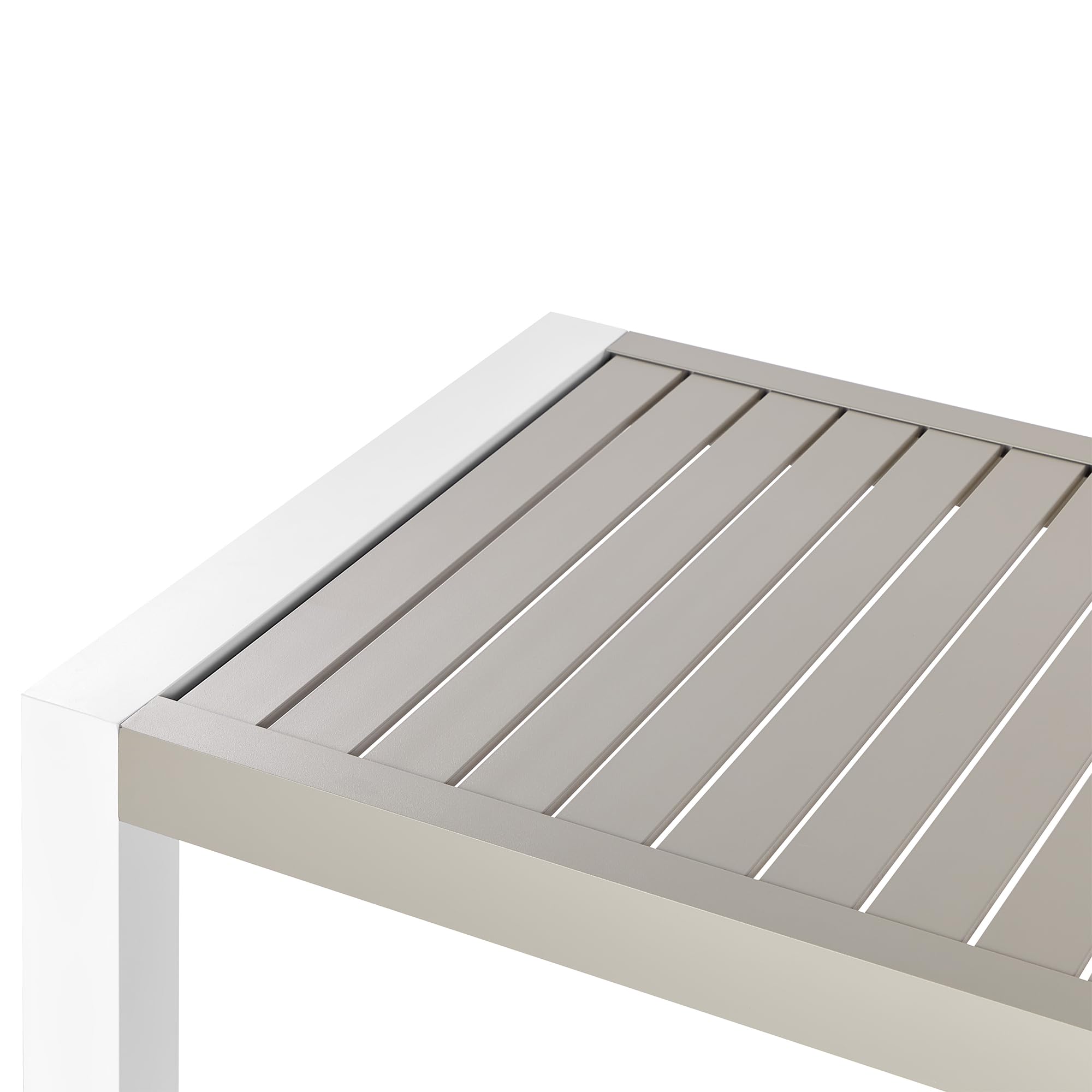 Beliani Garten Beistelltisch Aluminium weiß/Taupe 120 x 70 cm Lattenoptik CASTELLA