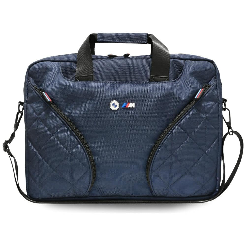 Borsa in nylon per BMW con tasche e logo in metallo, 16 pollici (blu marino)