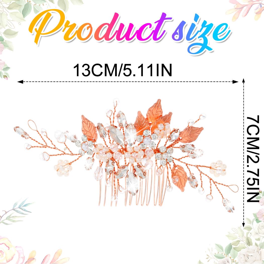 Zoestar Pettini per capelli da sposa con fiore e perle, accessorio per capelli per donne e ragazze (oro rosa)