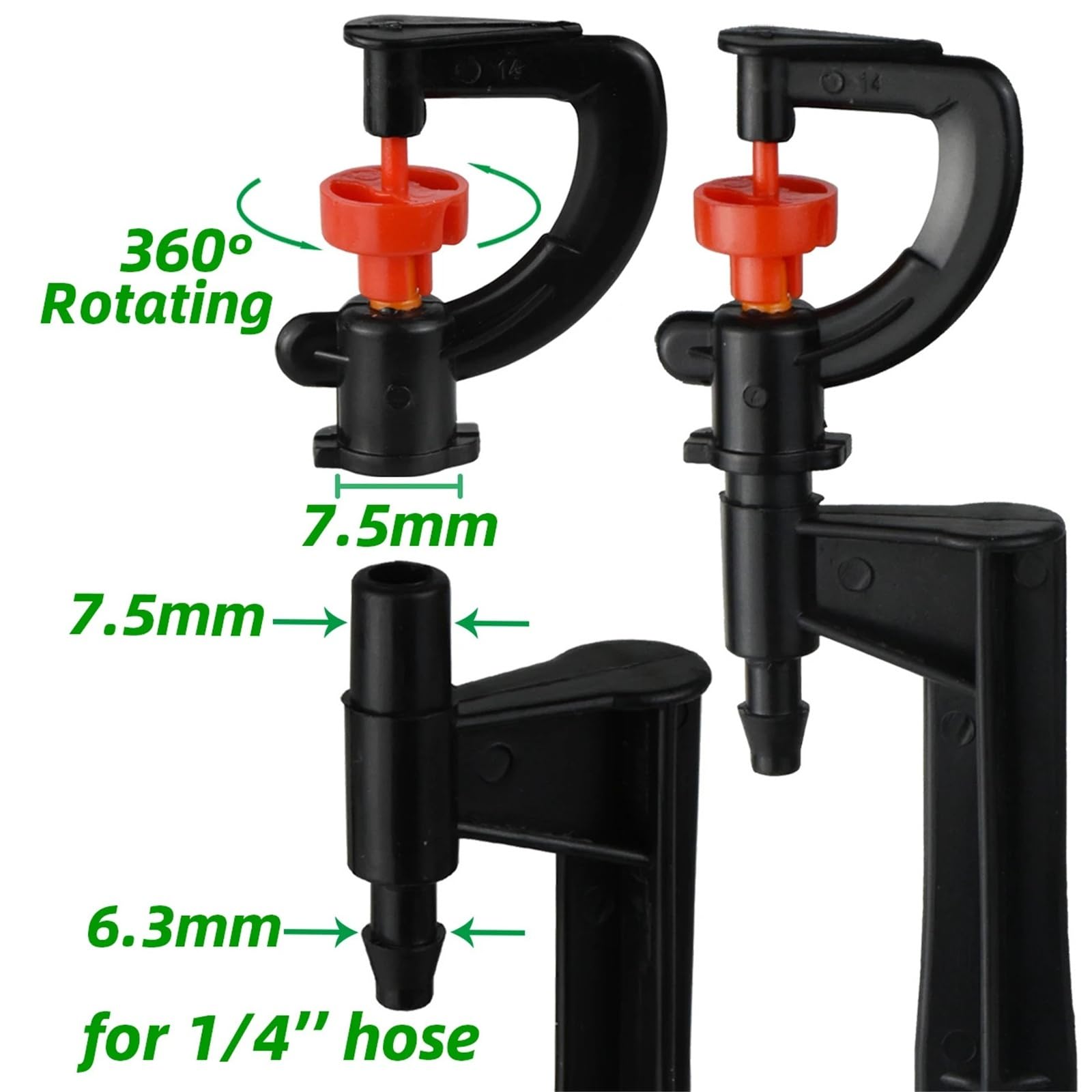 Kompatybilny z Sprycle 5-pak 1/10.2 cm obracane o 360° zraszacze mikro-nawadniające, 20 cm przyłącze kolca do ziemi