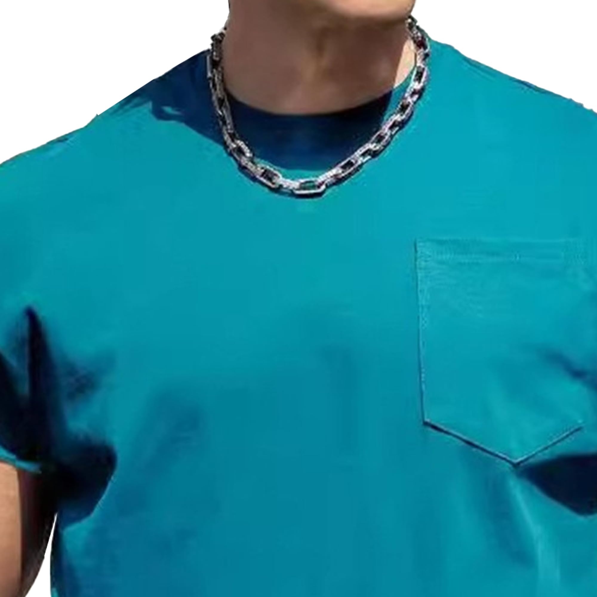 Men Classic Running Training Shirts Round Collar Chest Pocket Muscle T Shirt Summer Stretch Sport Pullover Tops (Lake Blue,3X-Large)