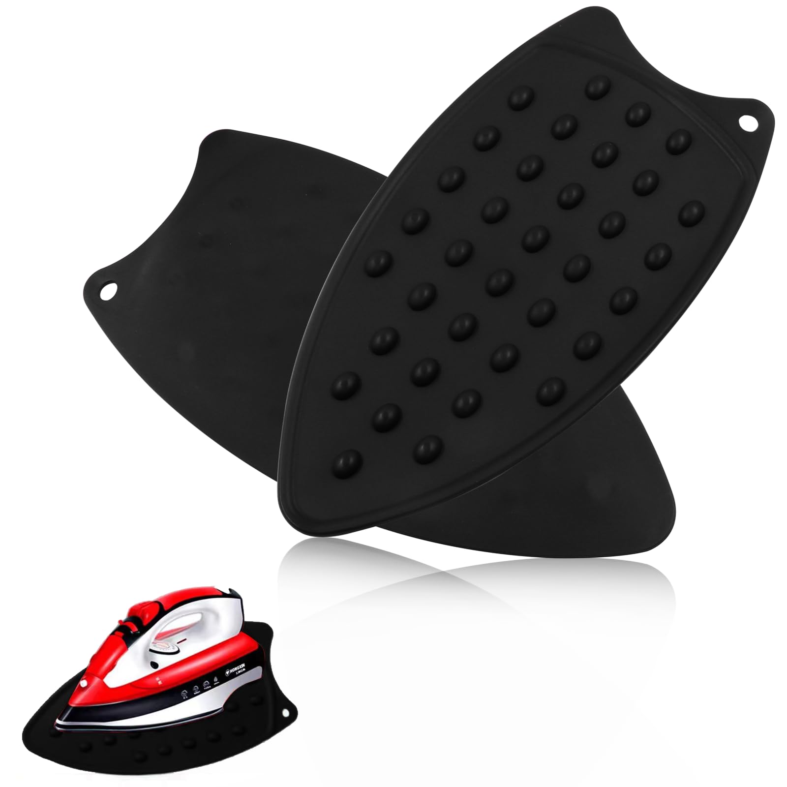 Moicstiy 2 Pcs Silicone Iron Rest Pads Mat Iron Hot Heat Resistant Protective Pads for Ironing Board Curling Irons Flat Irons(Black)