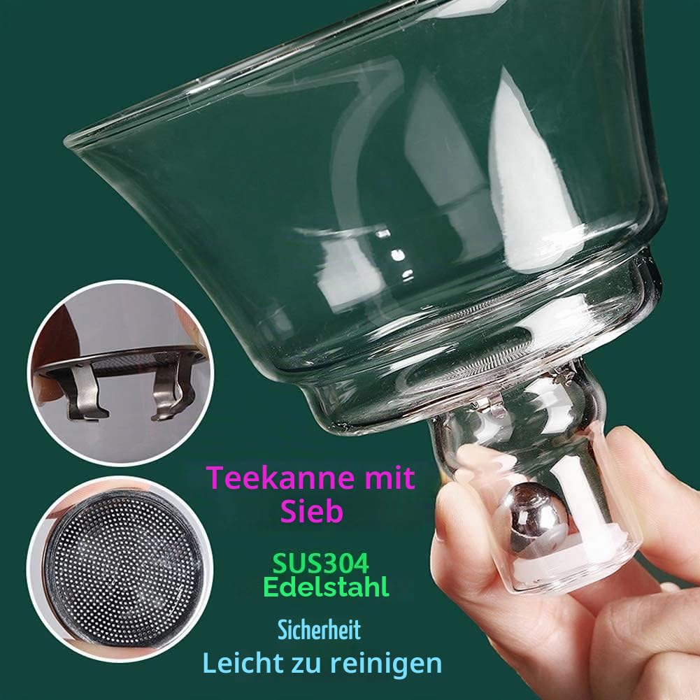 RORA Lazy Kungfu Glas-Teeset, magnetischer Wasserdurchlauf, Teekanne mit drehbarer Abdeckung, halbautomatisch, Glaskanne
