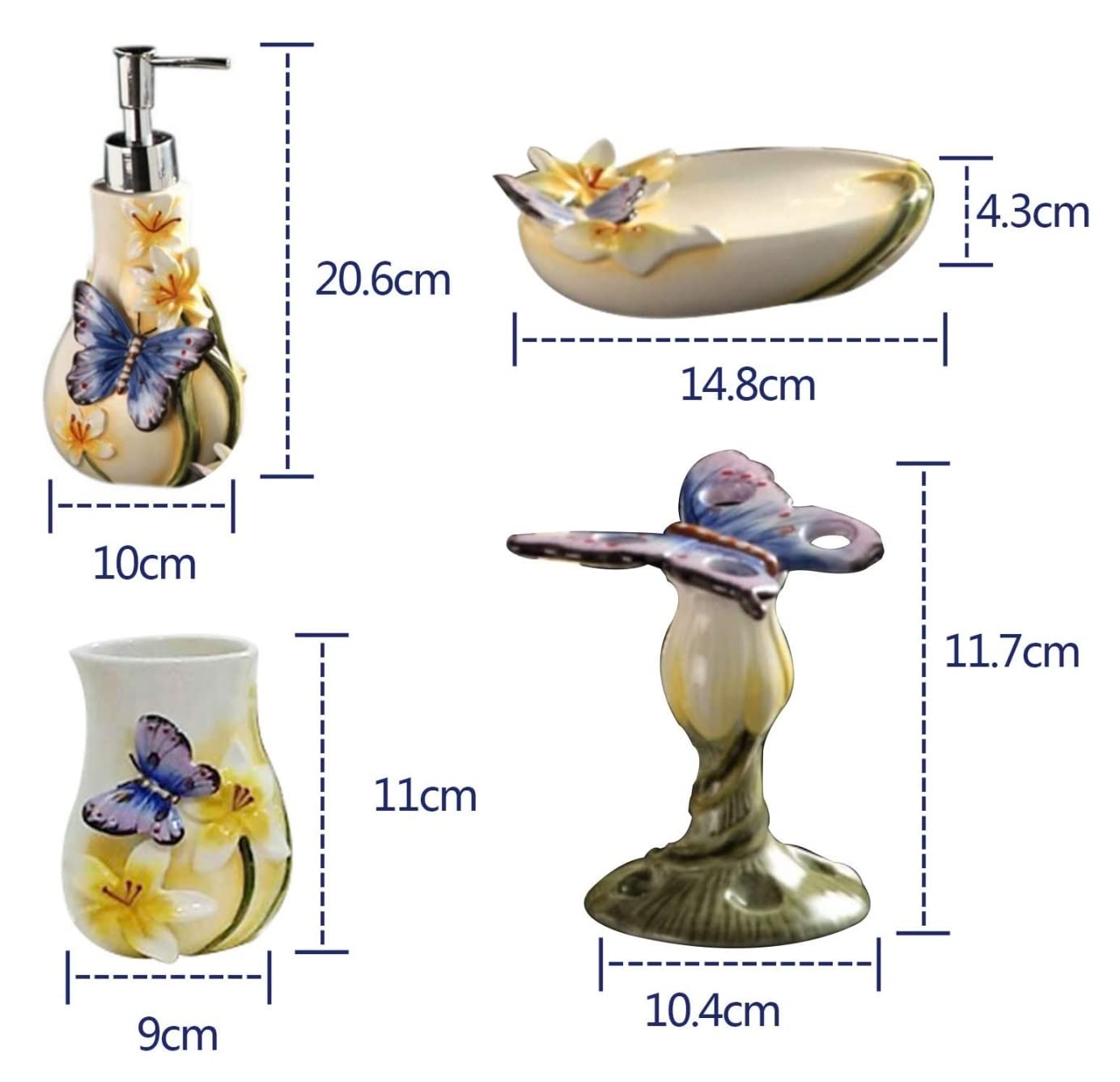 Badezimmer Set Dreidimensionales Relief-Badezimmer-Accessoires-Set 5-teiliges Keramik-Badezubehör-Schmetterlingsmuster-Set Dekoration Organizer