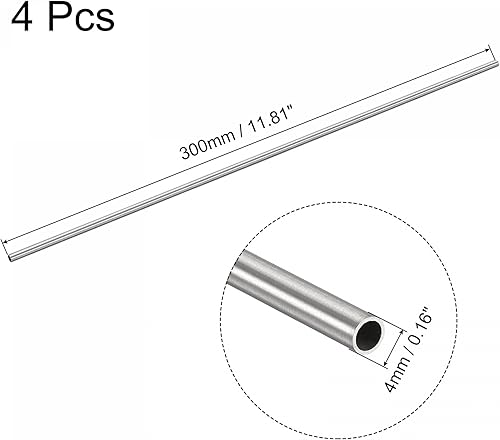 Miniatura 2 de uxcell Tubo redondo de acero inoxidable 304 de 0.157in de diámetro exterior de 0.016in de grosor de pared de 11.811in de longitud, 4 piezas