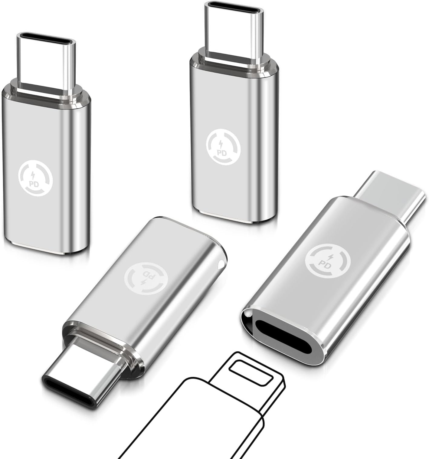 4pcs Lightning to USB C Adapter PD Fast Charging, Compatible with