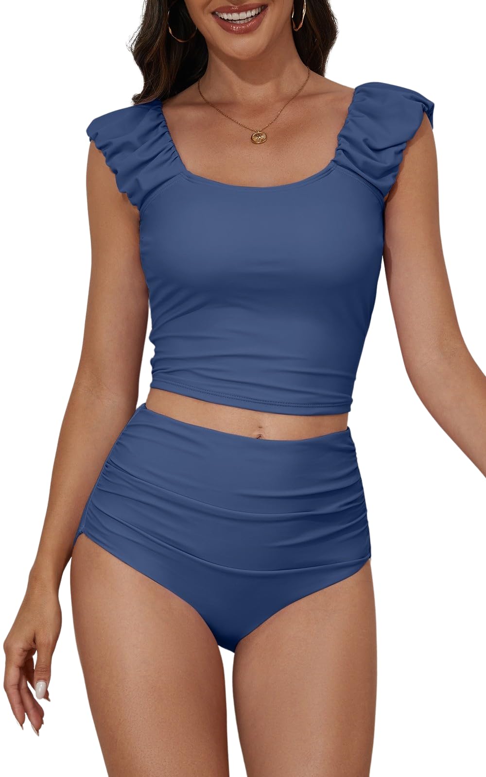 Tankini Swimsuits for Women Ruched Tummy Control Bathing Suit Two Piece Swim Tank Top with High Waisted Bottom-image-38