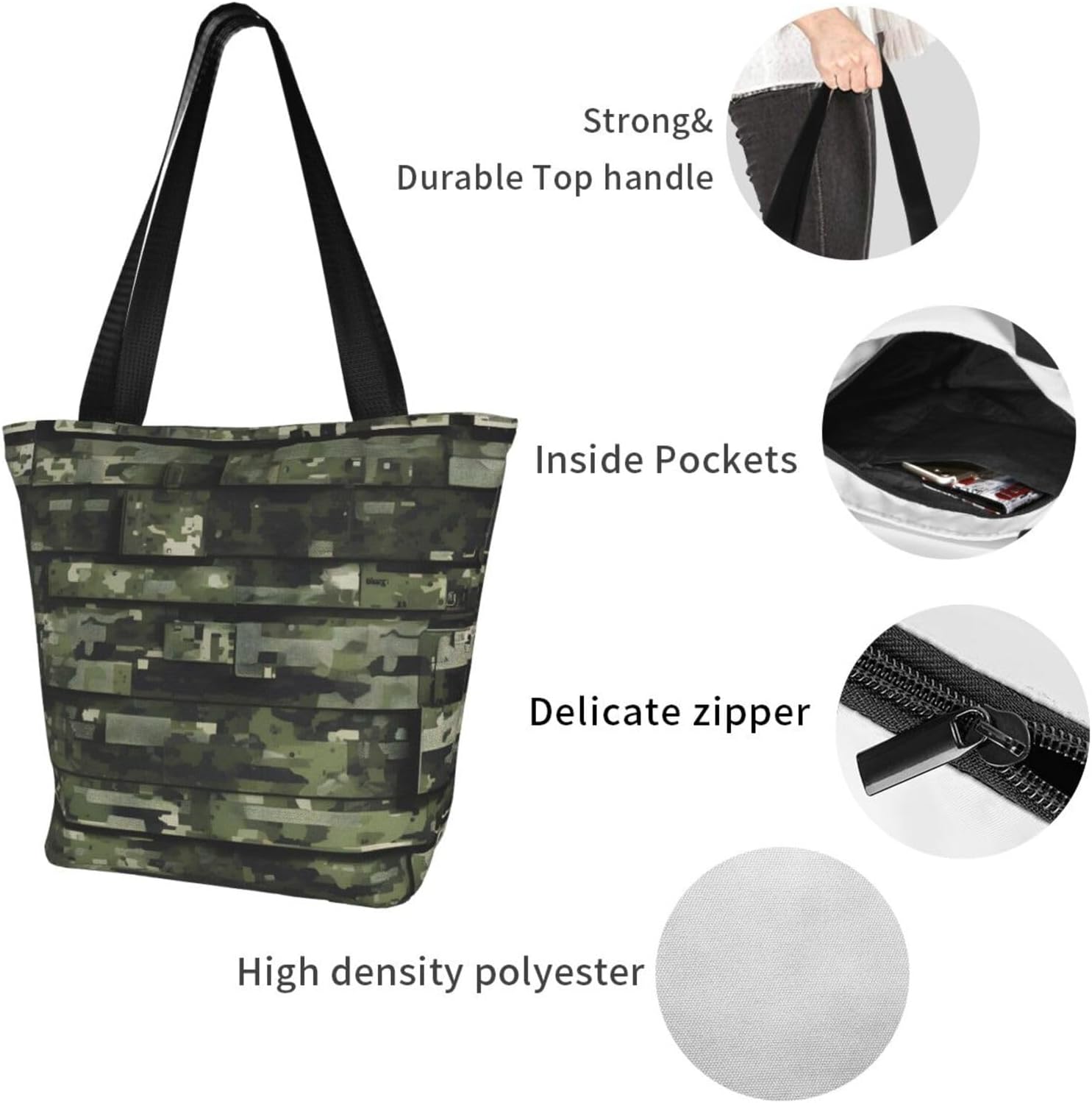 Digital Camo Print Comfortable Summer Shoulder Bag Canvas Tote Travel Beach Hiking Shopping Weekend