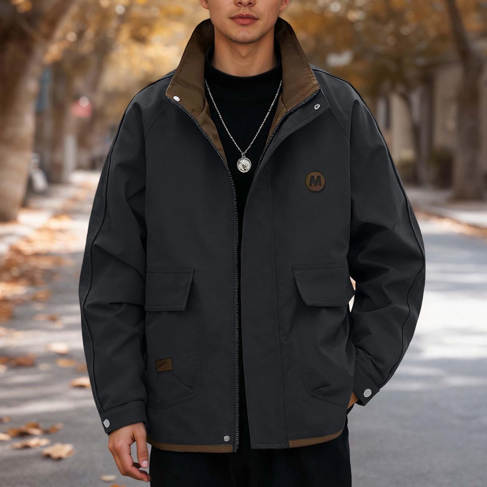 Chubasquero para bicicleta para hombre, ligero, delgado, para exteriores, corte estrecho, chaqueta de invierno, cremallera completa, chaqueta de senderismo, cuello alto, chaqueta deportiva