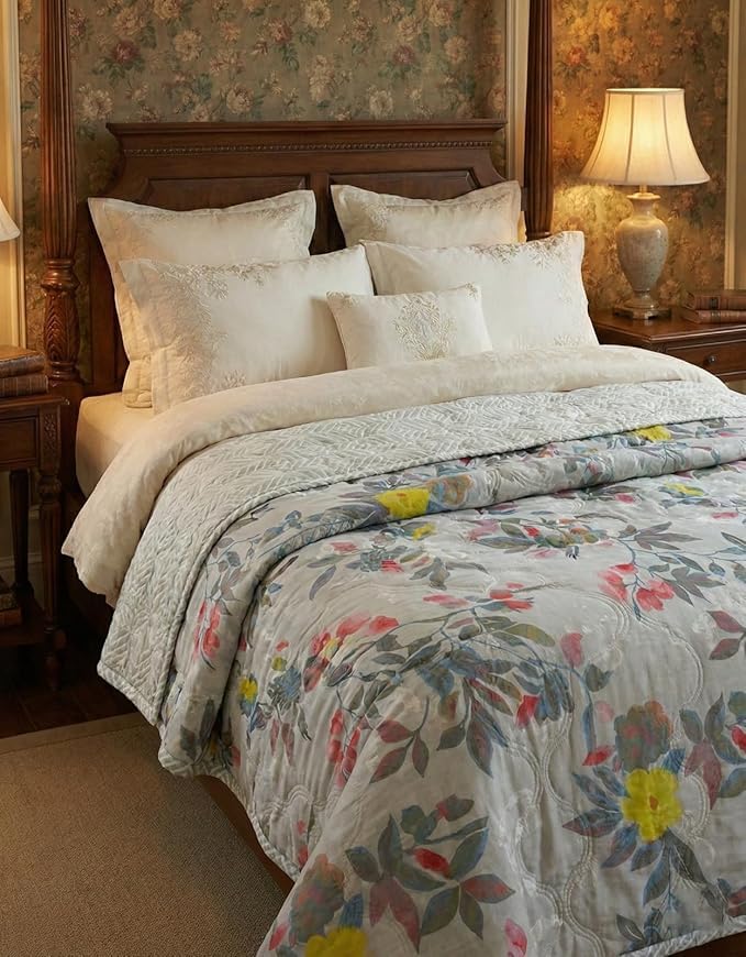 Image of MITUL AC Comforter for Double Bed Or Single Bed Ultrasoft AllSeason Polyster Dohar Duvet Light Wight (RED Flower Design, Double Bed)