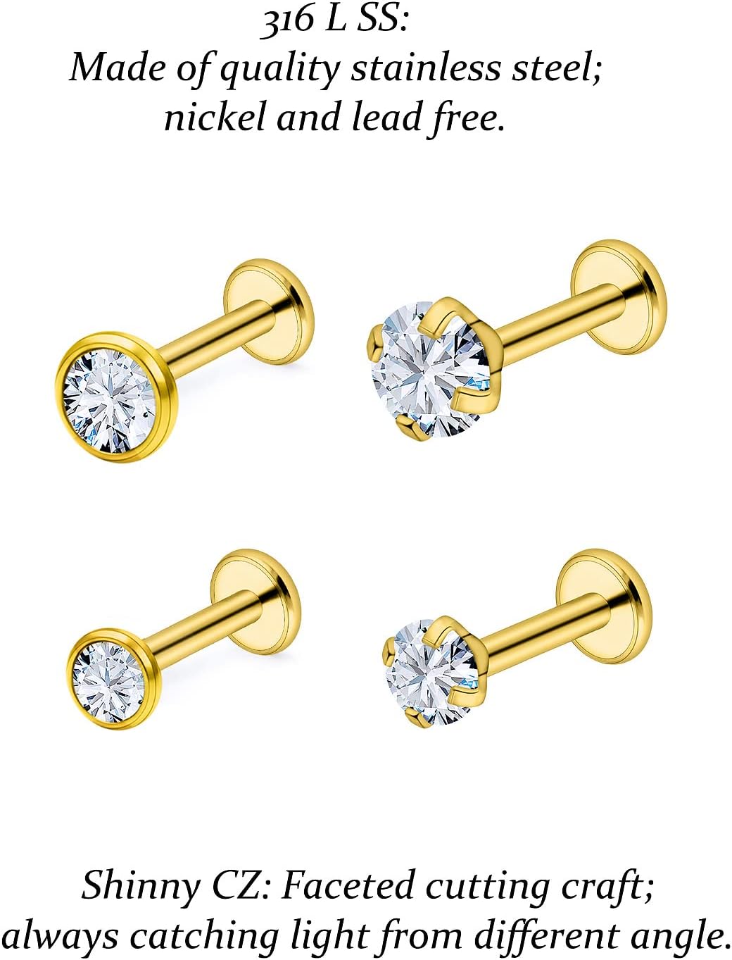 Vsnnsns 16G Lip Rings Stainless Steel Tragus Helix Conch Piercing Jewelry Snake Bite Piercing Monroe Lip Rings Labret Medusa Cartilage Lobe Earrings Piercing Jewelry CZ 2MM 2.5MM 3MM 3.5MM 4MM 4.5MM - Image 4