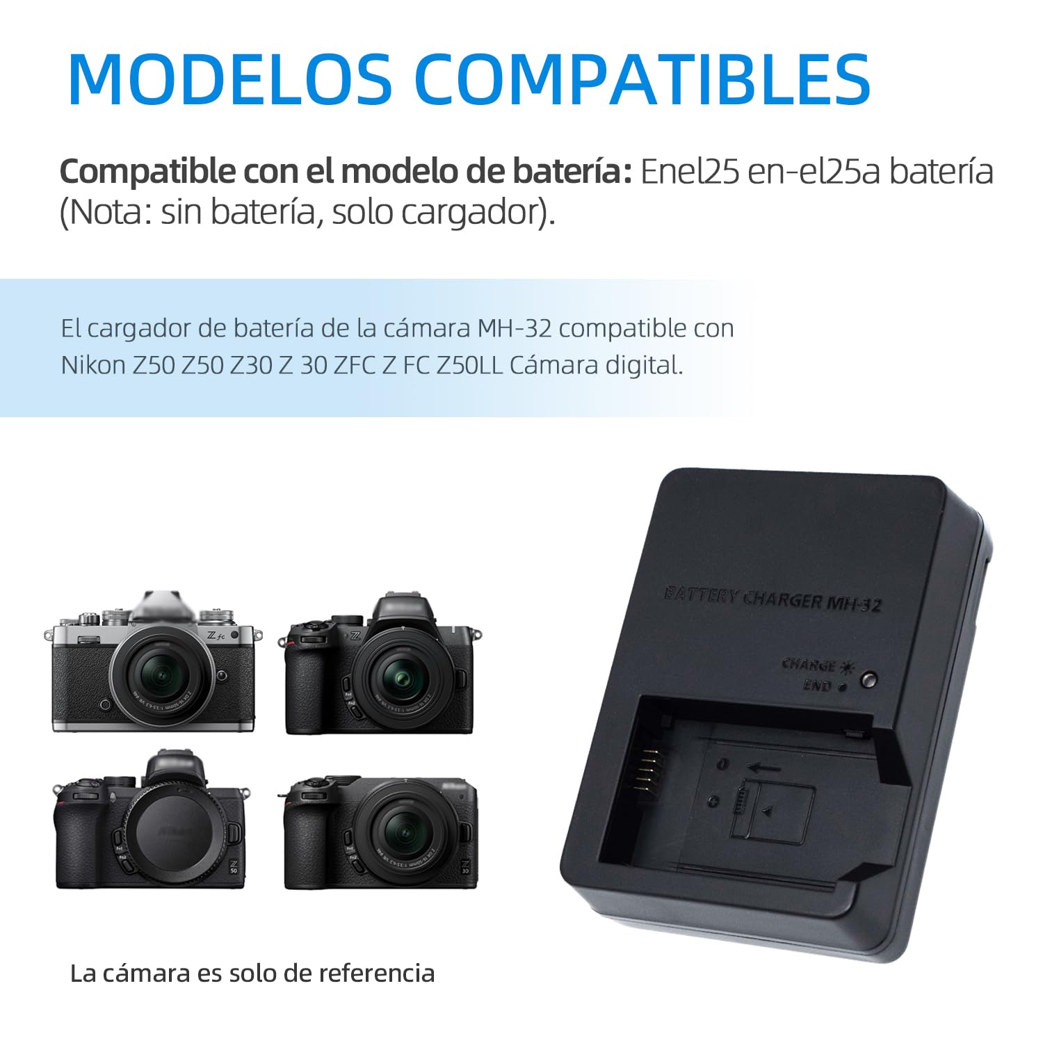 MH-32 Cargador de Batería para Cámara MH32 para ENEL25 EN-EL25a Compatible con Nikon Z30 Z50 ZFC Z50II Cámara Micro Sin Espejo