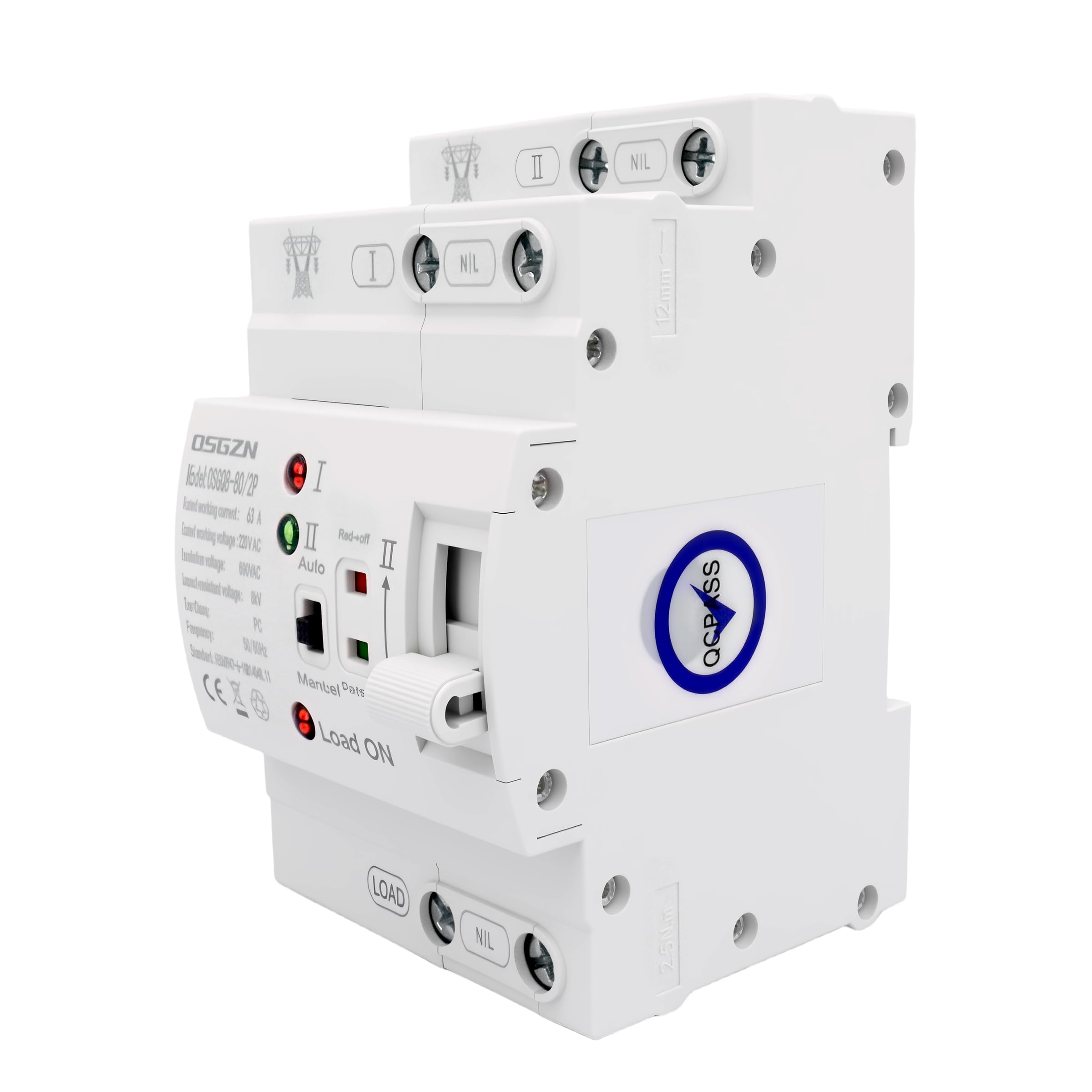 Interruttore di Trasferimento Automatico a Doppia, DIN 2P 63A ATS Dual Power Automatic Transfer, Switch Selettori Elettrici 220V, Commutatore Alimentazione di Emergenza