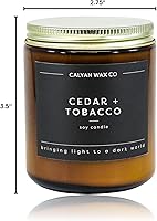 Vista 10 de Calyan Wax Co. Cedar & Tobacco Scented Candle - 57 Hour Burn - Luxury Non Toxic Soy Wax Candles - Long Lasting Amber Glass Jar Candle for Home