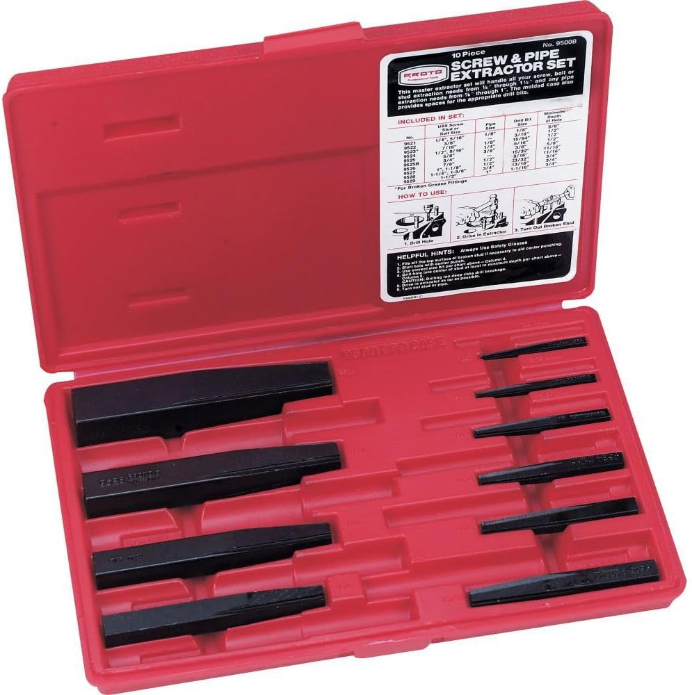 Proto J9500B Proto 10PC Screw Extractor, Red, Standard