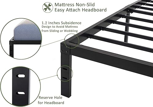 Miniatura 4 de 45MinST Base de cama de plataforma de 14 pulgadas base de colchón de fácil montaje listones de acero resistente sin ruido no necesita somier tamaño
