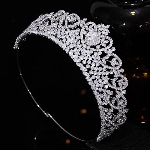 Miniatura 8 de Jorsnovs Tiaras de boda con circonita 5A con forma de corazón para boda, concurso de circonita cúbica completa, coronas de reina para quinceañera CZ