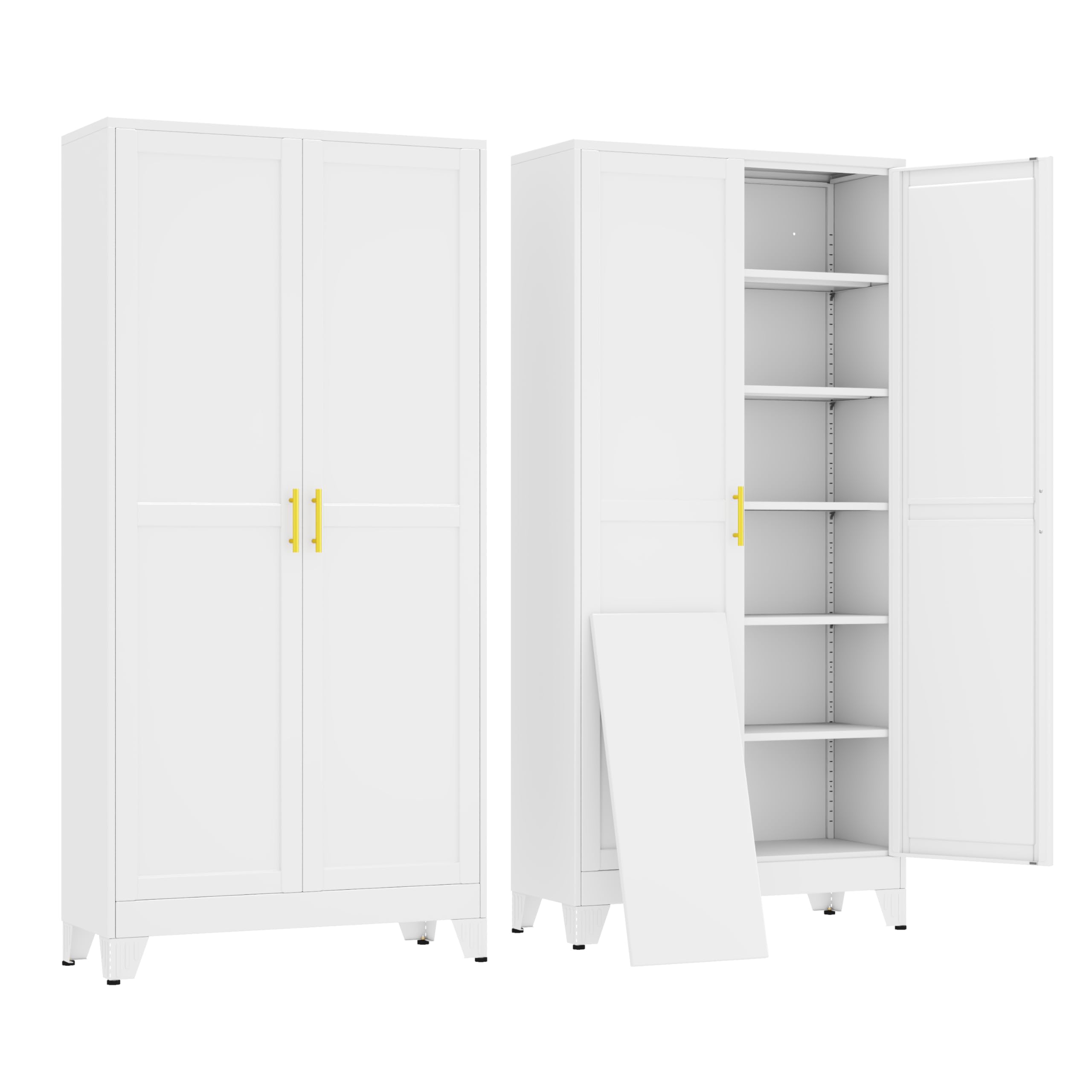 erosoei 75" H Large Metal Garage Storage Cabinet, Metal Pantry Cabinet with 2 Doors, Locker Steel Cabinet with 5 Adjustable Shelves, Freestanding Cupboard for Garage,Office,Home,Gym,School