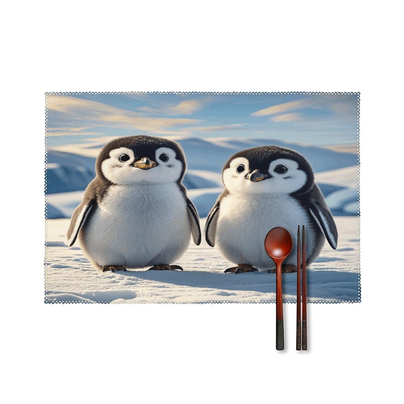 Cute Penguins Placemats Set of 4 Heat Resistant Non-Slip Place Mats Wipeable Easy to Clean Table Mats for Kitchen Dining Party Outdoor Placemats