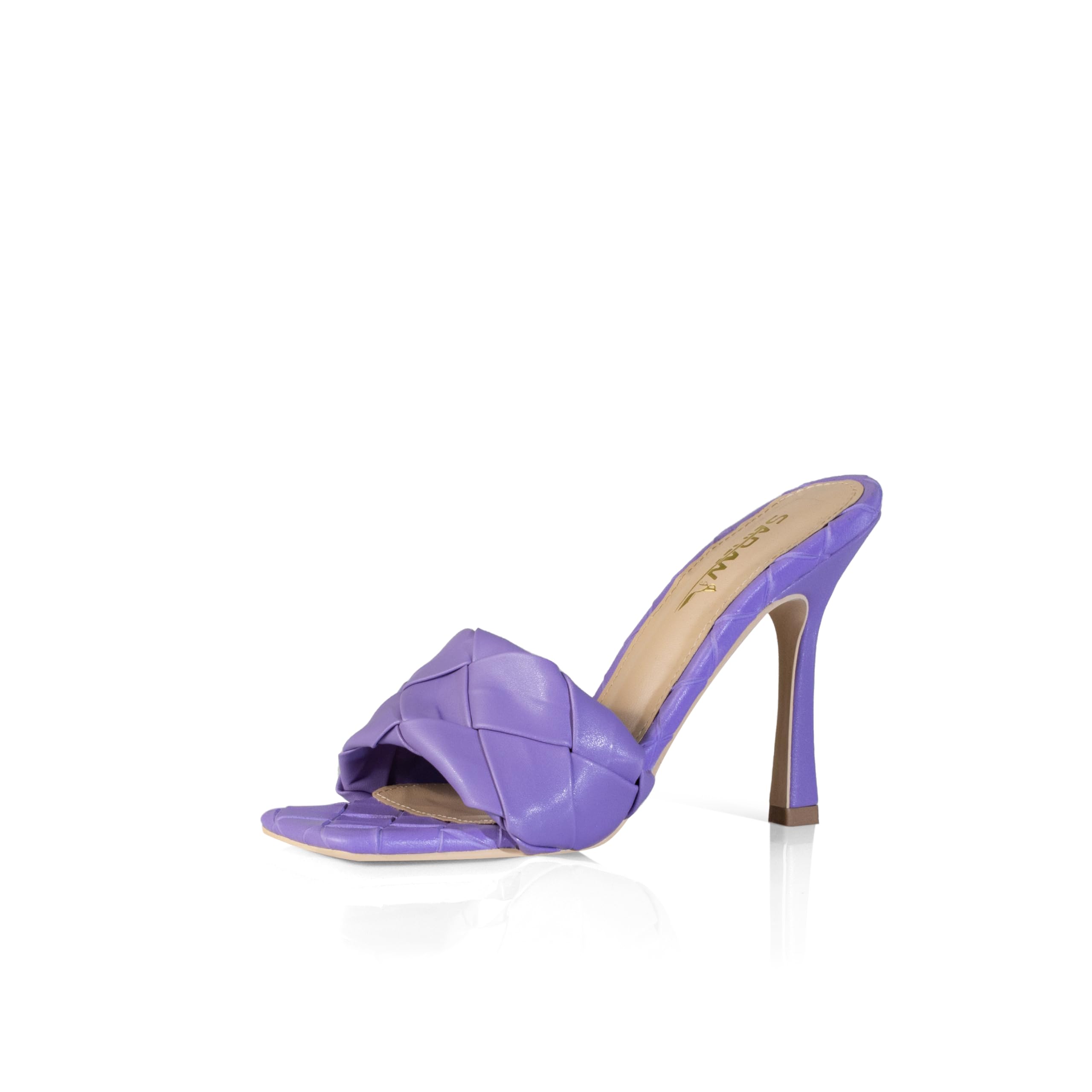 sarawill Women's Braided Heeled Sandals High Heel Slides Open Square Toe Stilettos Heeled Mules Slip On Summer Heel Sexy Party Dress Shoes for Ladies