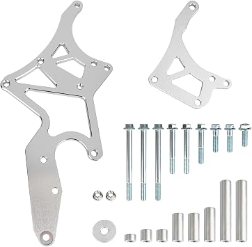for LS Engine Serpentine Bracket Alternator & Power Steering Pump Swap Conversion Compatible with Chevrolet LS1 LS2 LS3 LS6 LS7 4.8 5.3 6.0 6.2 Truck SUV 1962-1981 Relocation Bracket Silver