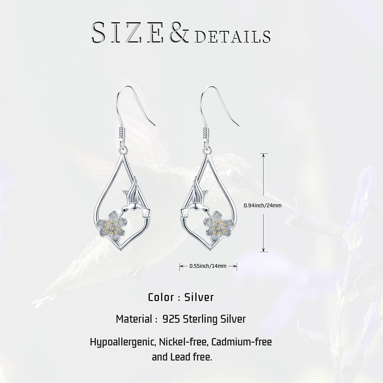 925 Sterling Silver Bee/Hummingbird/Cardinal/Giraffe Drop Dangle Earrings Jewelry Gifts for Women Friends - Image 7