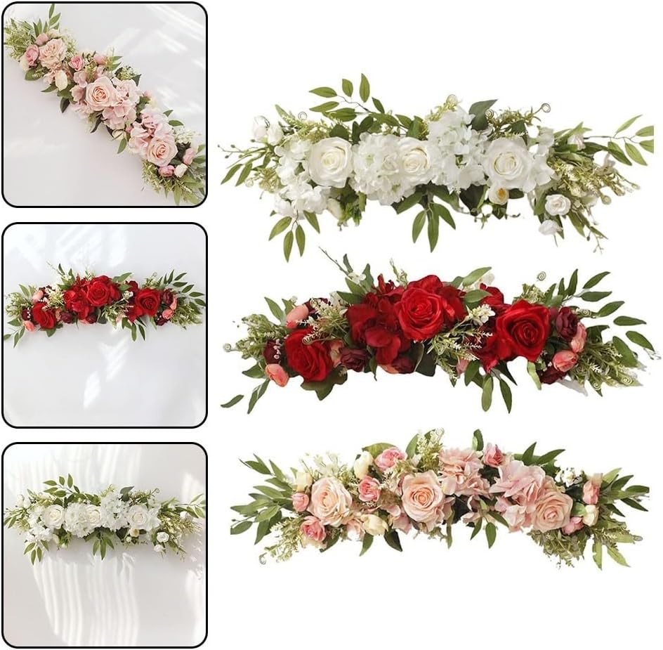 Flower Wreath, Lifelike Silk Roses Spring Summer Wreath Wedding Arch Flower Swag Door Wreath for Front Door Wedding Party Decoration(red)