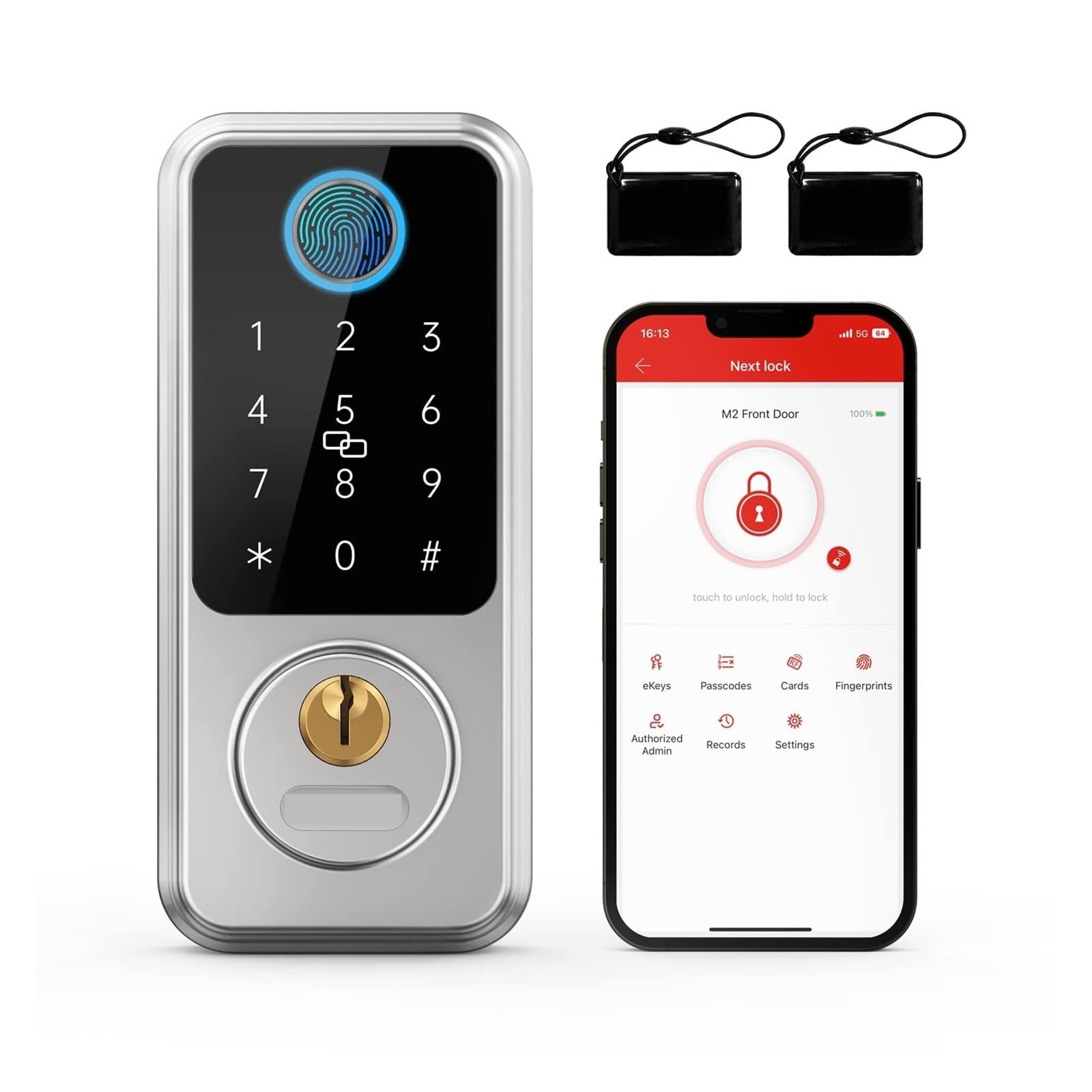 Front Door Lock Finrprint Smart Door Lock G2 Keyless Entry Front Deadbolt Locks Digital Waterproof Home Security(Silver Lock)