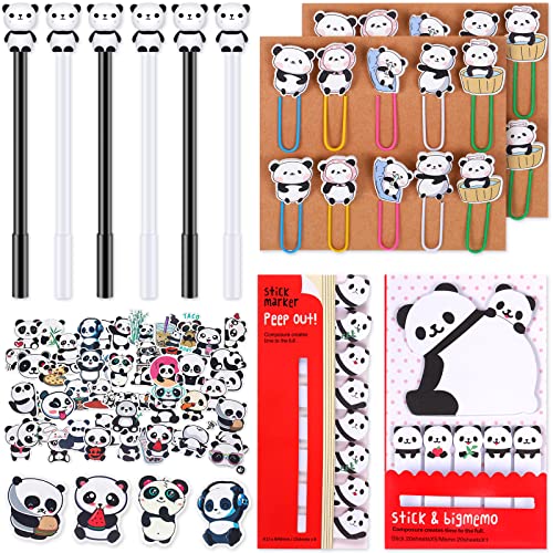 78-Pcs-Panda-Pens-Set-Cute-Animal-Panda-Gel-Ink-Pens-Paperclip-Bookmarks-Sticky-Memos-Notes-Waterproof-Panda-Stickers-Panda-Stationary-Set-for-School-Office-Party-Favors