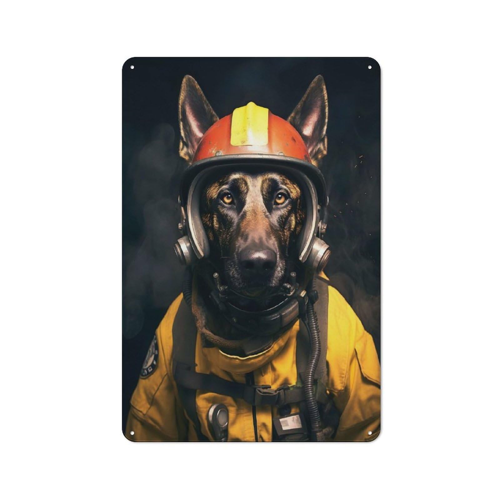 Junmoney Style-10 Vintage Tin Sign 30X20cm With Fireman Belgian Malinois For Living Room Wall, For Kitchen, Dining Room And Home Bar Wall Decor