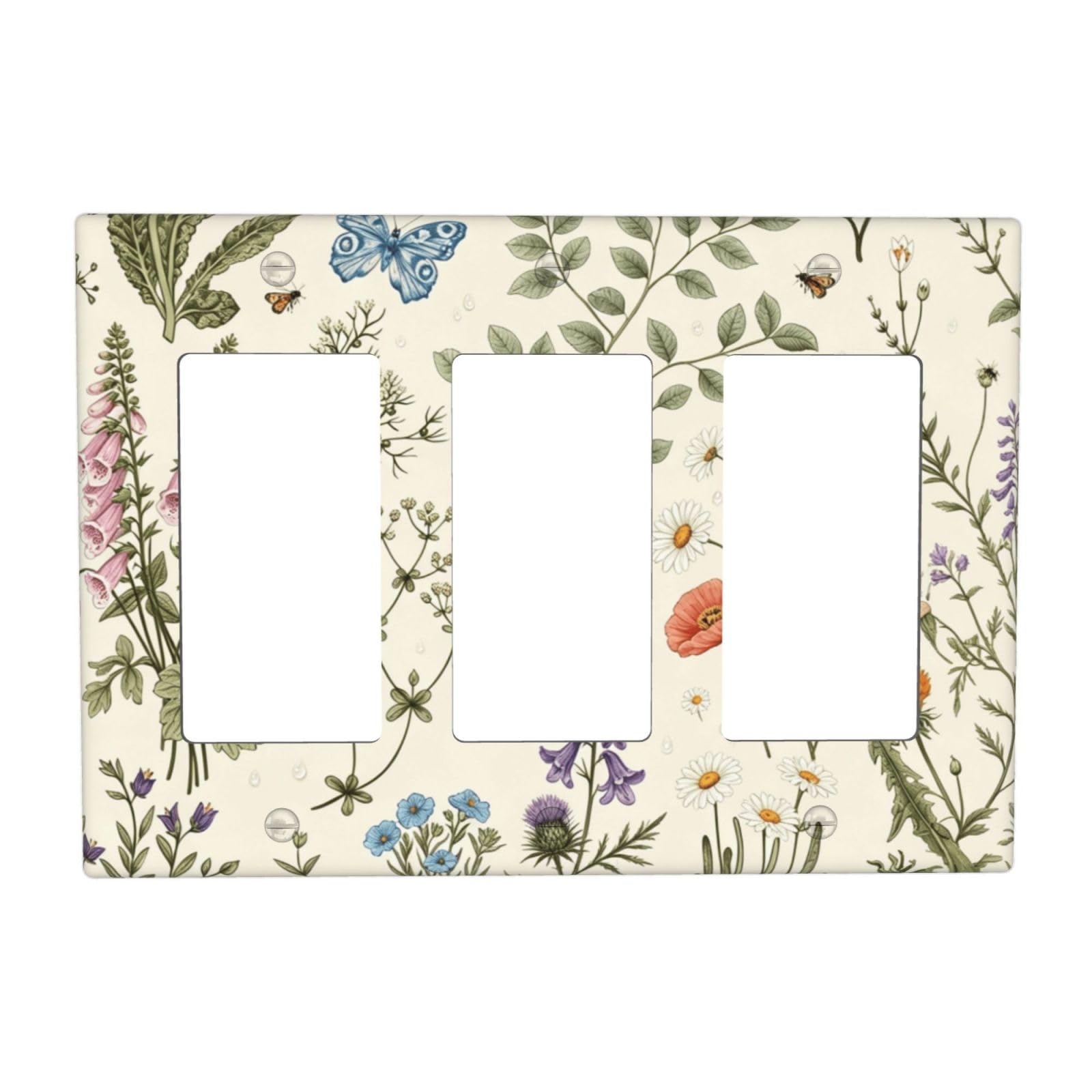 Dwbguo Decorative Outlet Covers Vintage Botanical Wildflower 3 Gang Wall Plate Triple Rocker Cottagecore Vintage Floral Light Switch Covers Switch Plate Cover for Bedroom Bathroom Home Decor