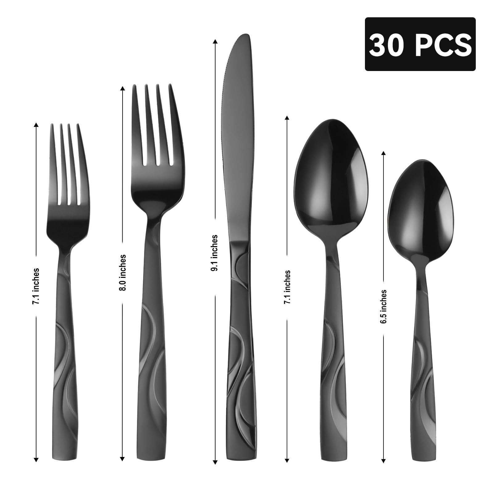 FONGDANLAITE Black Silverware Set, 30 Pieces Stainless Steel Flatware Utensils, Cutlery Set Service for 6 Including Fork Spoon and Knife, Dishwasher Safe