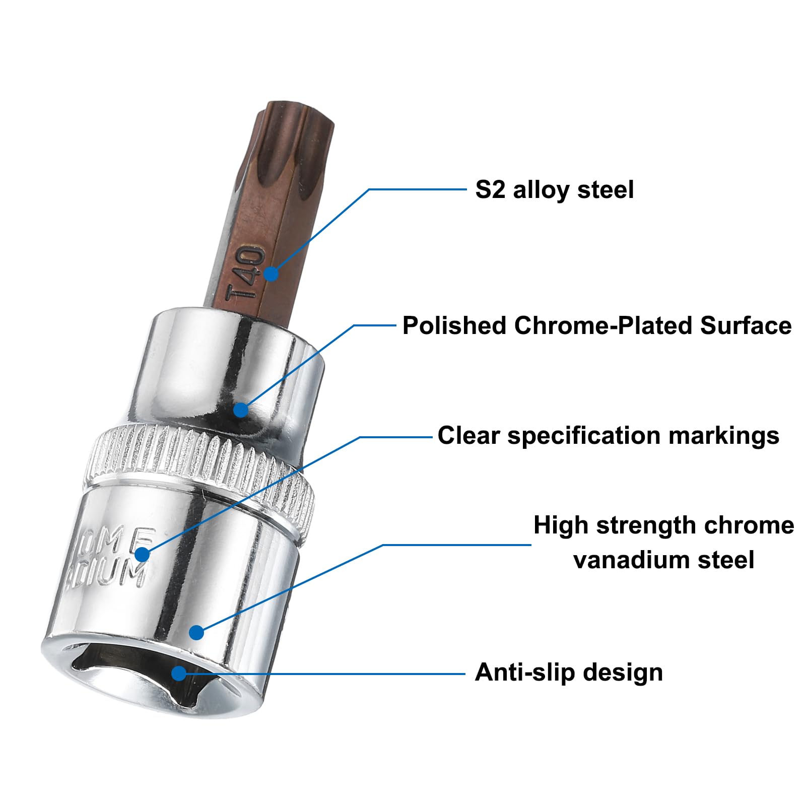 CoCud Torx Bit Socket, metrische T20 Bit 3/8 Drive 1,5 lang, S2 gelegeerd staal warmtebehandelde CR-V socket - (Toepassingen: voor bevestigingstoepassing), 2-delig